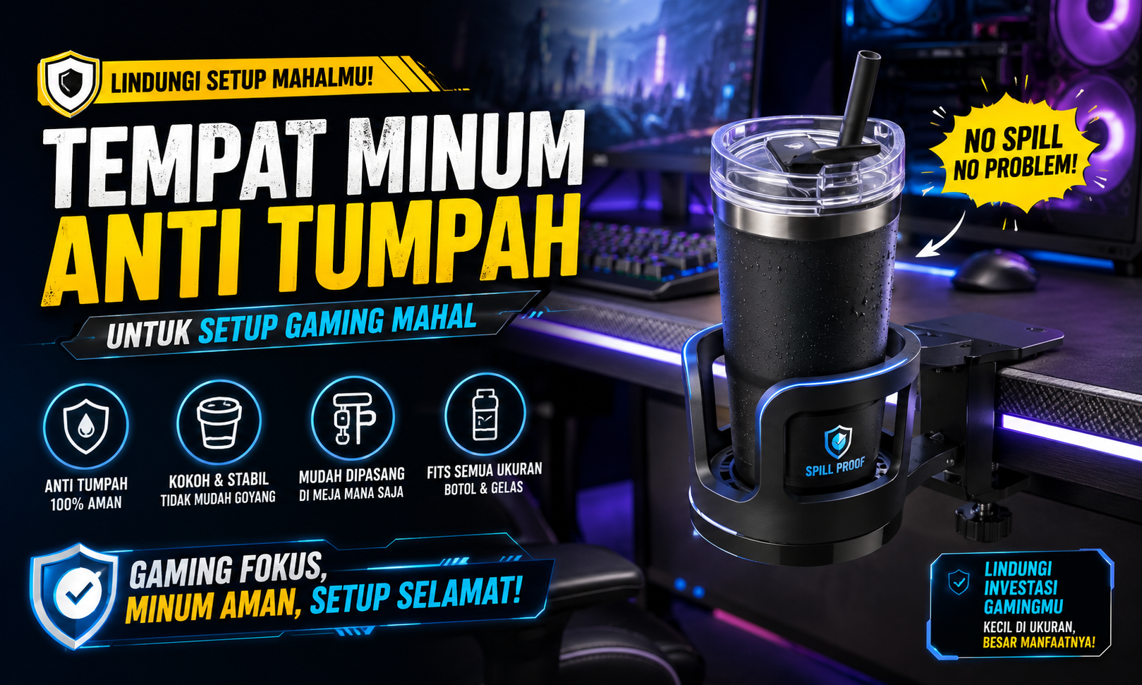 Rekomendasi Tempat Minum Anti Tumpah untuk Setup Gaming Mahal